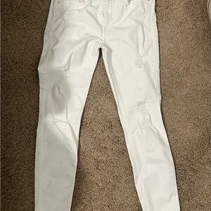 7 for all mankind “Ankle Skinny”White Distressed Jeans